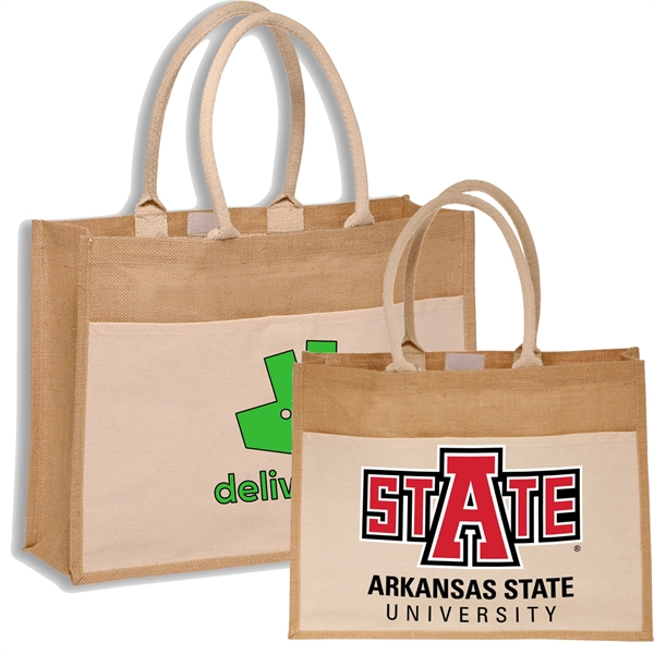 Large Grocery Jute Tote Bags w/ Front Pocket - Image 1