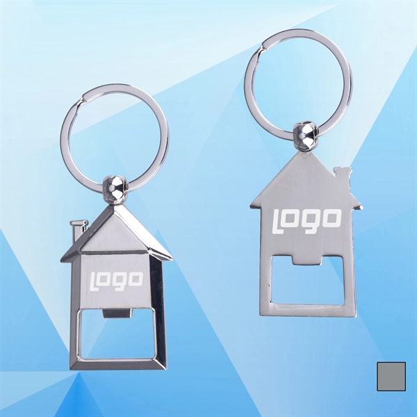 House Shaped Metal Keychain With Bottle Opener - Image 1