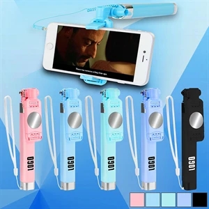 Foldable Wired Selfie Stick w/ Mirror and Lanyard