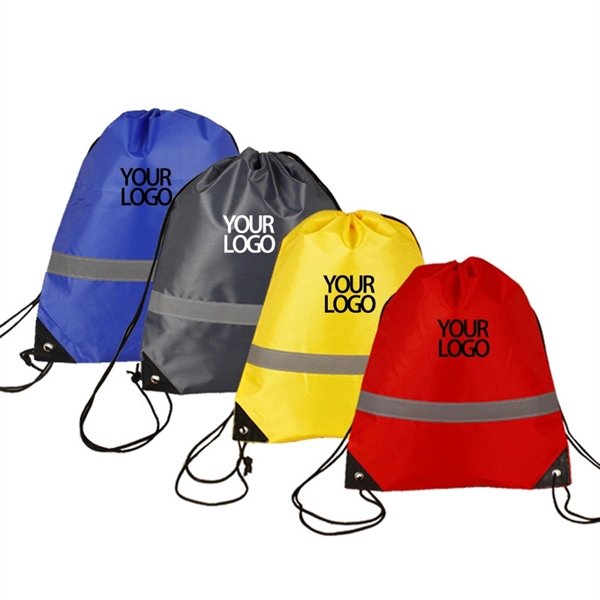 210D polyester backpack bag with reflective strip and drawst - Image 1