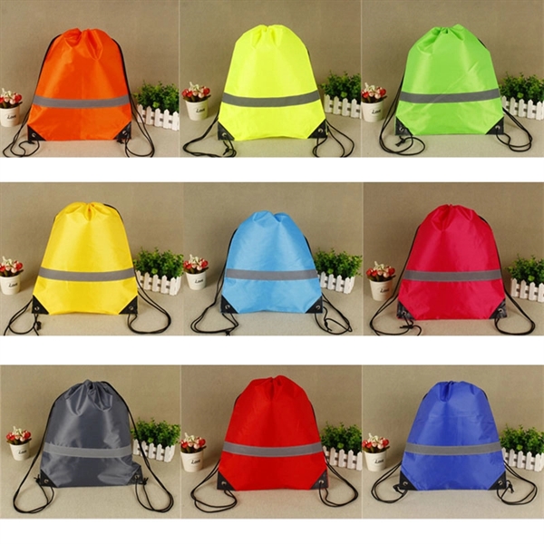 210D polyester backpack bag with reflective strip and drawst - Image 3