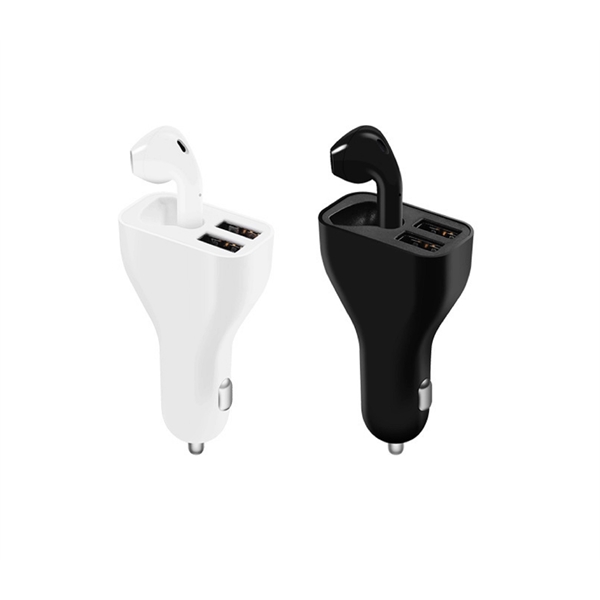 Dual USB Car Charger with TWS Wireless Earphone