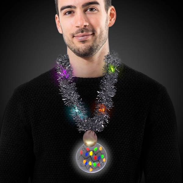 LED Christmas Medallion Tinsel Necklace - Image 1