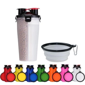2 In 1 Portable Pet Food/Drink Bottle With Folding Bowls