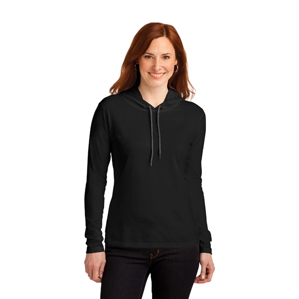 Anvil® Ladies 100% Cotton Long Sleeve Hooded T-Shirt - Image 7