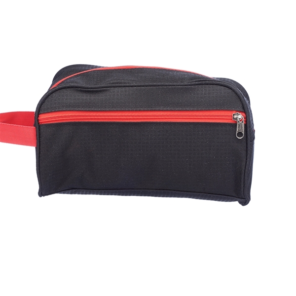 Two-Tone Travel Toiletry Bag with Colored Handle & Zipper - Image 3