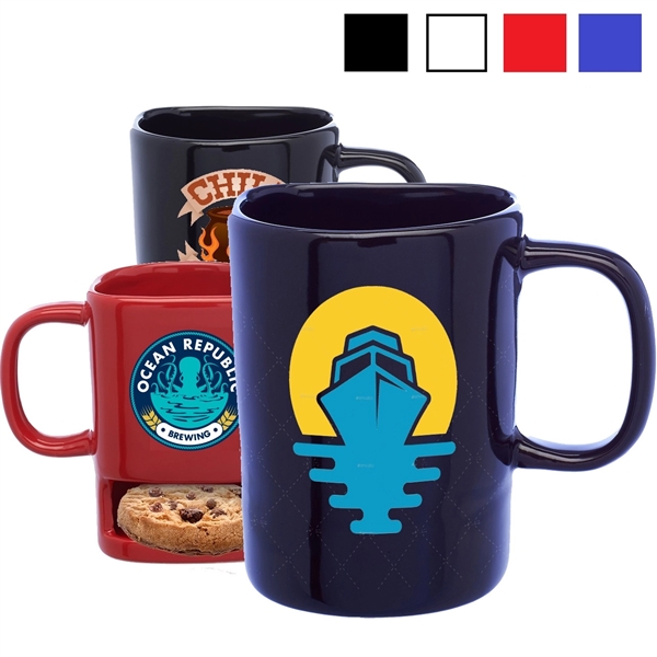 Glossy Ceramic Coffee Mug w/ Cookie Holder 7 oz. Mugs - Image 1