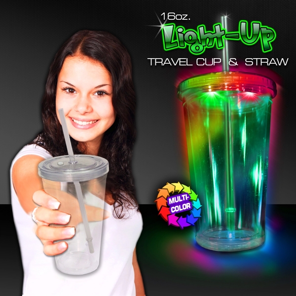 Light Up Travel Cup with Lid and Straw - Image 9
