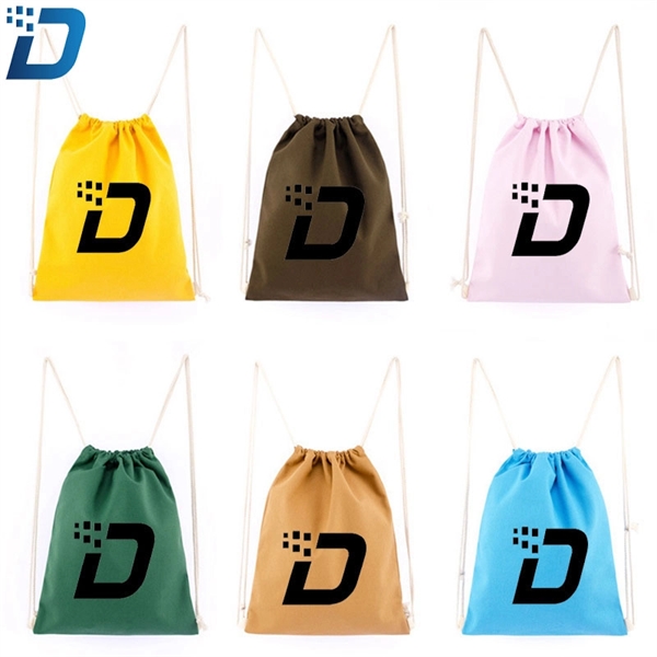 Solid Color Cotton Canvas Drawstring Backpack Shopping Bag - Image 1