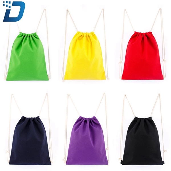 Solid Color Cotton Canvas Drawstring Backpack Shopping Bag - Image 2