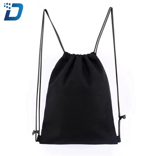 Solid Color Cotton Canvas Drawstring Backpack Shopping Bag - Image 3