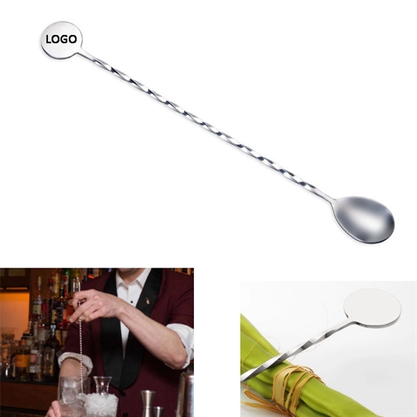 Stainless Steel Mixing Spoon Spiral Pattern Bar Cocktail Spo - Image 1