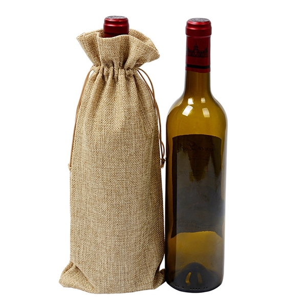 Jute Linen Burlap Wine Drawstring Bag - Image 2