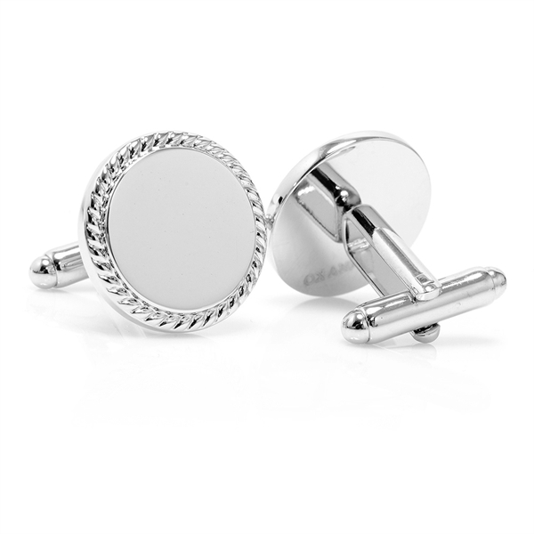 Stainless Steel Round Rope Border Engraveable Cufflinks - Image 2