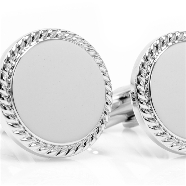 Stainless Steel Round Rope Border Engraveable Cufflinks - Image 3