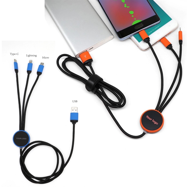 Multi 3 In 1 Light Up Phone Charging Nylon Braided Cable  - Image 1