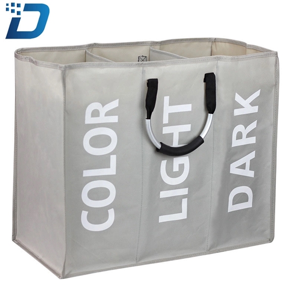 Three Compartment Laundry Bag With Aluminum Handle - Image 3