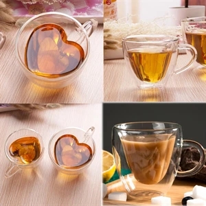 Creative Double Wall Heart-Shaped Glass Cup