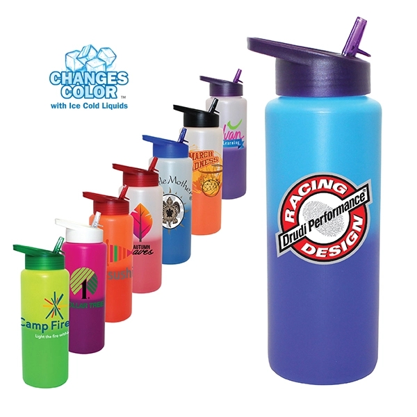 32 oz. Mood Sports Bottle With Straw Cap Lid, Full Color Dig - Image 1