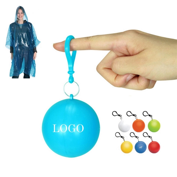 Disposable Rain Poncho In ball With Keychain - Image 1