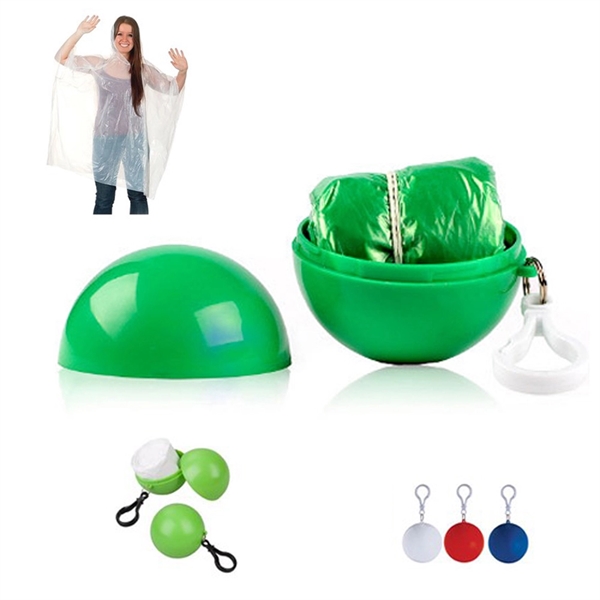 Disposable Rain Poncho In ball With Keychain - Image 2