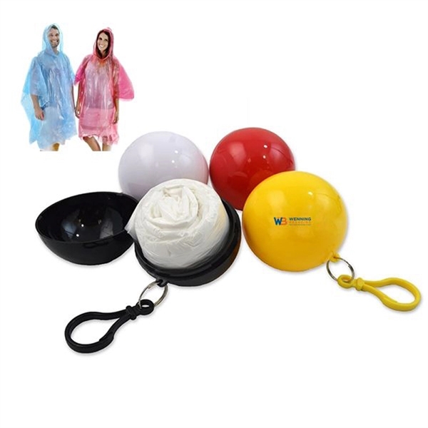 Disposable Rain Poncho In ball With Keychain - Image 3