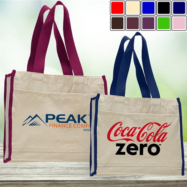 Convention Canvas Tote Bags w/ Colored Trims & 24" Handles - Image 1