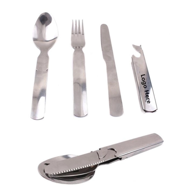 5 in 1 Utensil Set of Spoon Knife Fork and Bottle Can Opener - Image 1
