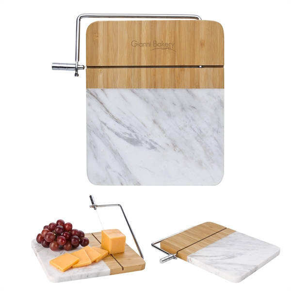 Marble and Bamboo Cheese Cutting Board With Slicer - Image 2