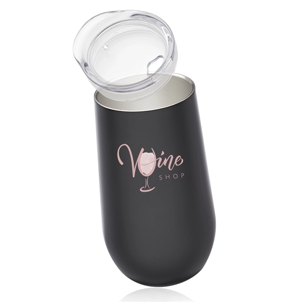 9 oz. Stemless Flute Wine Glass with Lid - Image 4