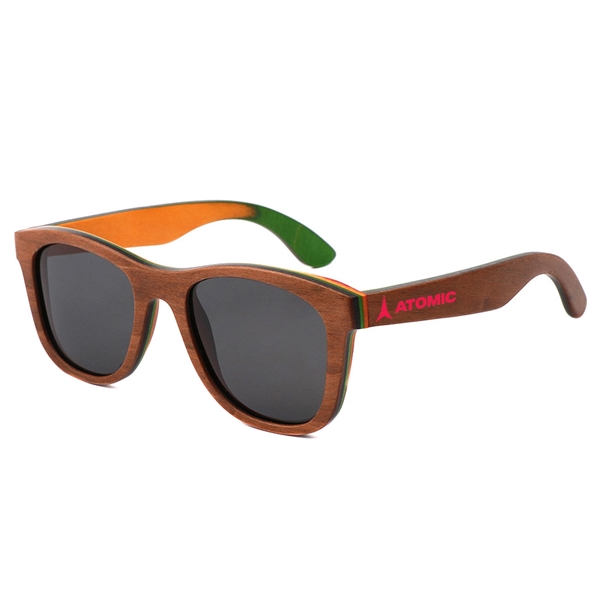 Skateboard Wood Dark Lenses Promotional Sunglasses - Image 1