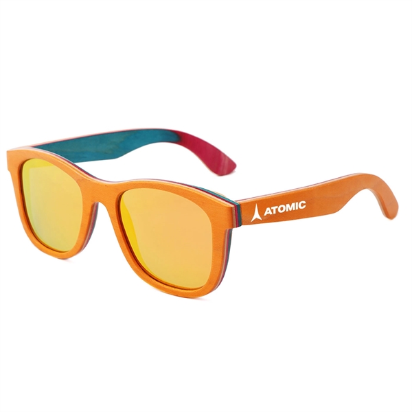 Skateboard Wood Mirrored Lenses Promotional Sunglasses - Image 1