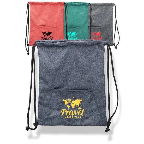 Heathered Drawstring Backpack with Pocket - Image 1