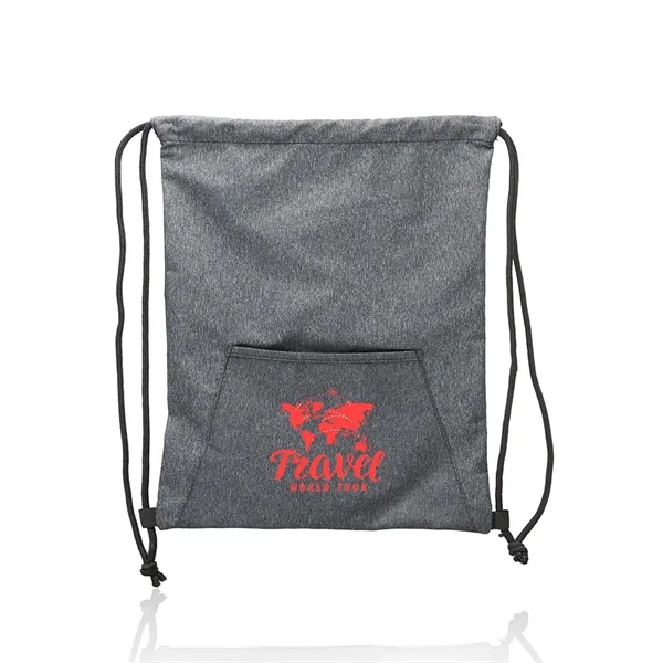 Heathered Drawstring Backpack with Pocket - Image 3