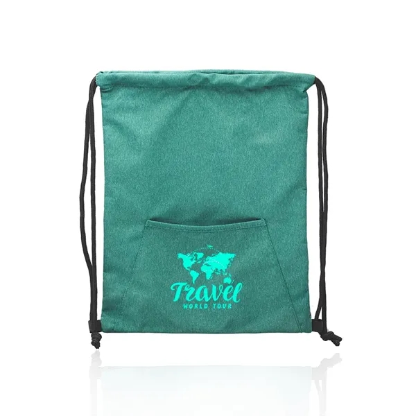Heathered Drawstring Backpack with Pocket - Image 9