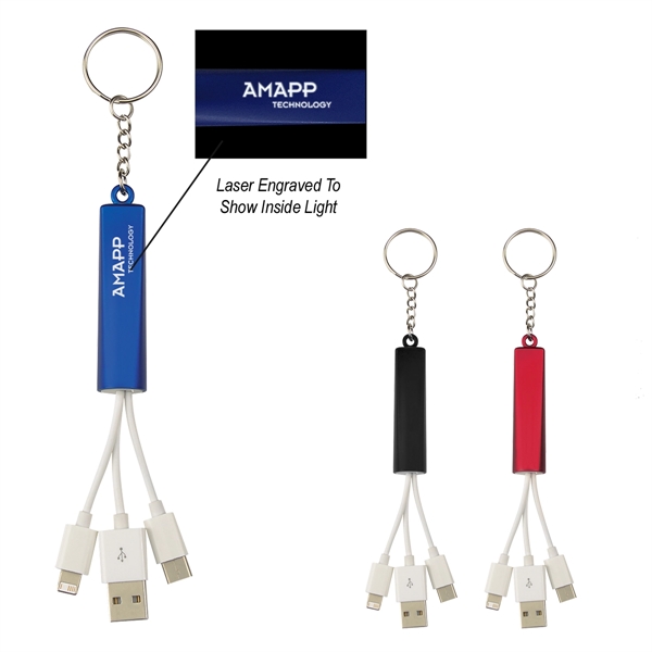 3-In-1 Light Up Charging Cables On Key Ring - Image 1