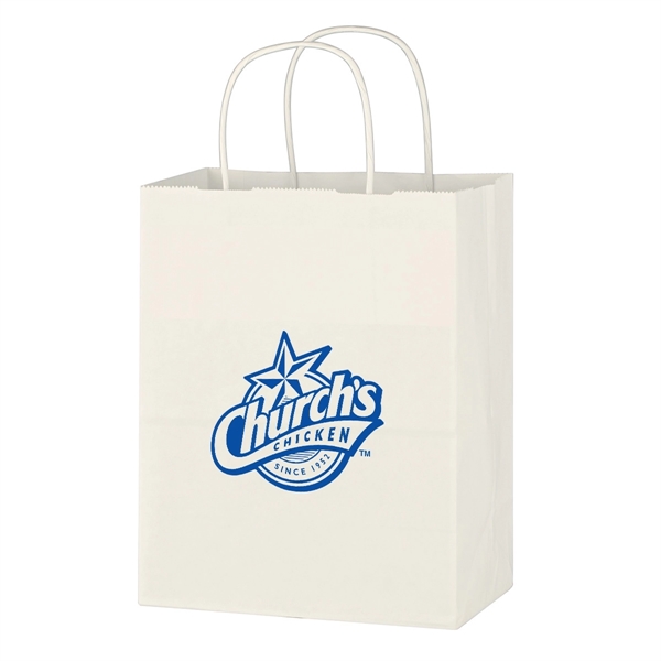 Kraft Paper White Shopping Bag - 8" x 10-1/4" - Image 1