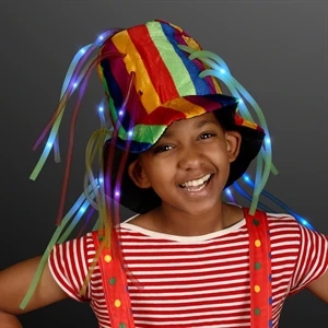 Funny clown top hat with lights and noodle hair