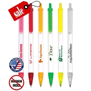 White Barrel Click-Stick Pen w/Frosted Colored Trim