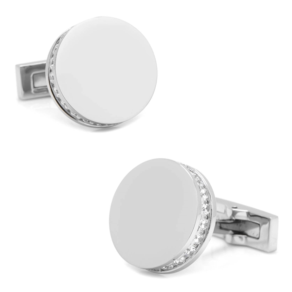 Stainless Steel White Pave Crystal Engravable Cufflinks - Image 1