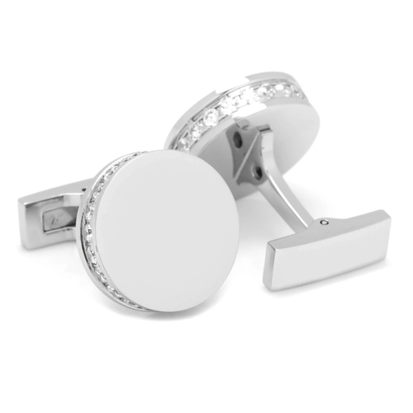 Stainless Steel White Pave Crystal Engravable Cufflinks - Image 2