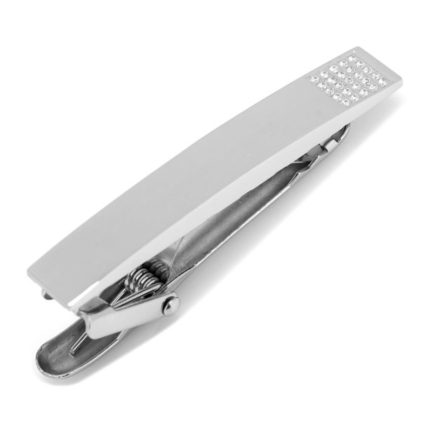 Stainless Steel White Pave Crystal Engravable Tie Clip - Image 1