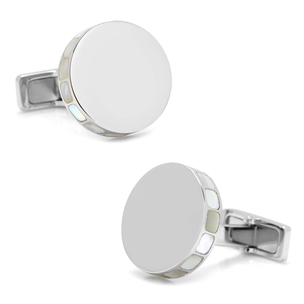 Stainless Steel Mother of Pearl Mosaic Engravable Cufflinks - Image 1