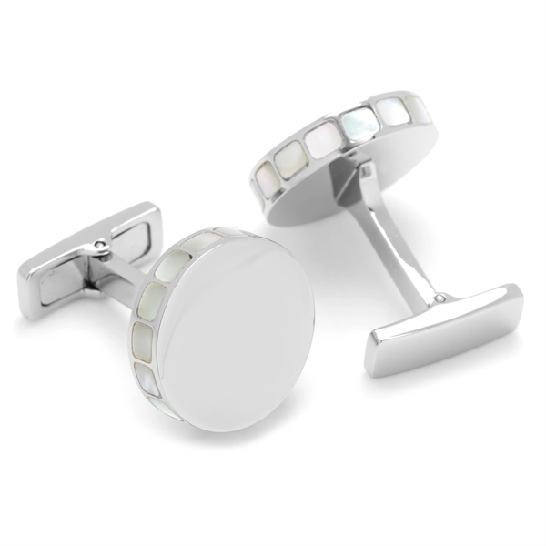 Stainless Steel Mother of Pearl Mosaic Engravable Cufflinks - Image 2