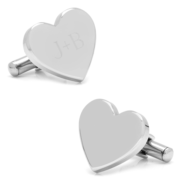 Stainless Steel Heart Shaped Engravable Cufflinks - Image 1