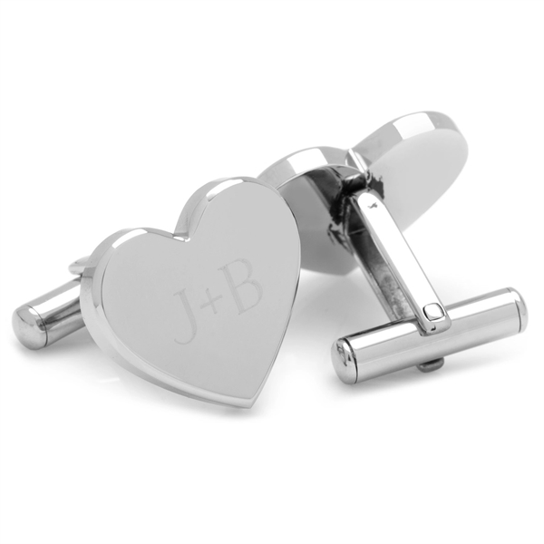 Stainless Steel Heart Shaped Engravable Cufflinks - Image 2