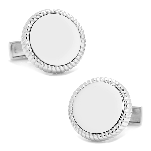Sterling Silver Rope Border Round Engravable Cufflinks - Image 1