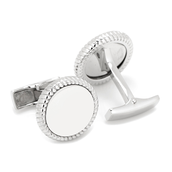 Sterling Silver Rope Border Round Engravable Cufflinks - Image 2