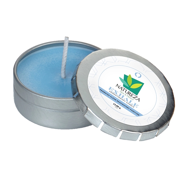 Custom Aromatherapy Candle in Small Silver Push Tin - Image 1