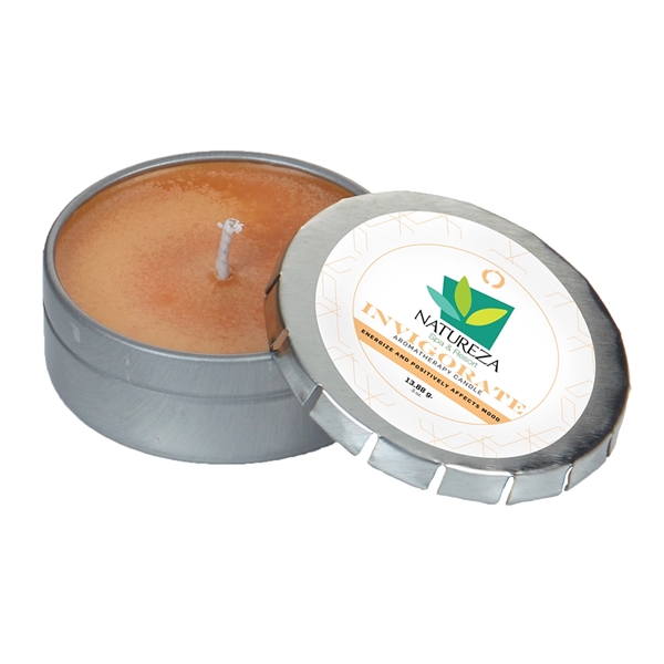Custom Aromatherapy Candle in Small Silver Push Tin - Image 2